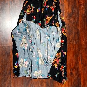 Long dress/shorts, black with color flowers, size XL